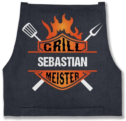 Schürze - Grillschürze Herren Männer - Grillmeister mit Name - Born to Grill - 85x69 - Jeans Blau - geschenke grillen personalisierte schürzen grillzubehör grill-schürze für zum papa