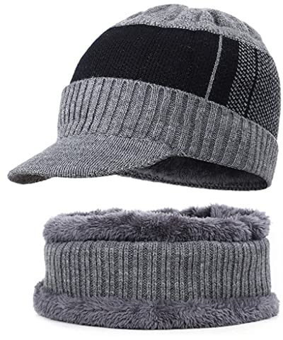 WESTCH Wintermützen-Schal-Set für Herren, Beanie-Mütze, Mütze, Herren, Wollschal, Mützen, Sturmhaube, Motorhaube, Strickmütze (Farbe: A, Größe: Einheitsgröße)