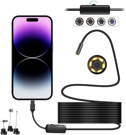 Endoscope Camera for iPhone 14/13/12/11 Pro/Pro Max,1920P Inspection Camera with 8 Adjustable LED Lights, IP68 Waterproof Borescope Snake Camera for iPhone & iPad (16.5ft Semi-Rigid Cable)