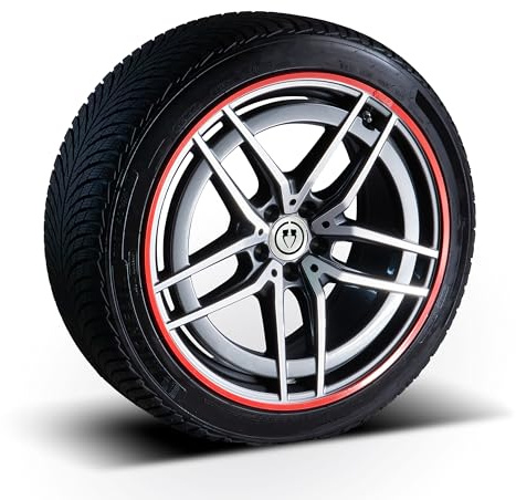 PRIORIM 4x Aluminium Felgenschutzringe (19 Zoll, Rot) - Kratzfester & Wetterbeständiger Rundumschutz für Autoreifen & Felgen - Effektiver Felgenrand-Schutz
