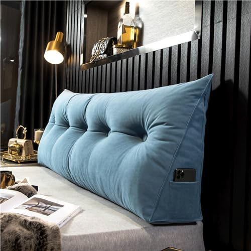 Cojín De Cabecero Lectura De Chenilla, Almohadón De Apoyo Relleno De Algodón Perla Almohada Triangular Para Cabecera Cojín de Pared, Almohada Respaldo de Cintura para Cama Sofá(180x20x50cm,Blue)