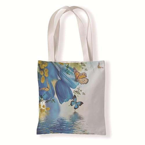 Jutebeutel Blaue Tulpe Gelb Tote Bag Baumwolle und Hanf Stoffbeutel Große Kapazität Stofftasche Faltbar Jutetasche Langlebig Baumwolltasche Bedruckt Stoffbeutel zum Bemalen Waschbar 30x40cm/3 Pcs
