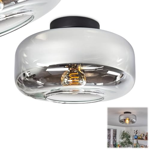 HOFSTEIN Deckenleuchte Boza, Deckenlampe aus Metall/Glas in Schwarz/Chrom-/Rauchfarben/Klar, moderne Leuchte im Retro/Vintage-Design (Ø Schirm 28 cm), E27, Schlafzimmer, Wohnzimmer, Küche, Esszimmer