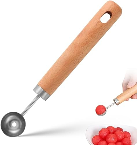 Fruit Cutter Wooden Handle Melon Baller Scoop, Stainless Steel Fruit Cutter Shapes Knife, Watermelon Scooper Knife Cube Cutter, Fruit Carving Tools Kit for Kitchen Gadget (B)