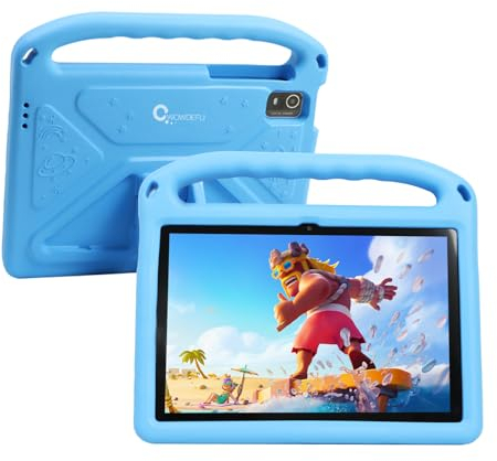 CWOWDEFU Tableta Android 14 de 10 Pulgadas Para Niños, Control Parental Family Link, 8GB+128GB Hasta 1TB, Octa-Core, WiFi 6, Aprendizaje, Estuche EVA a Prueba de Golpes, Face ID