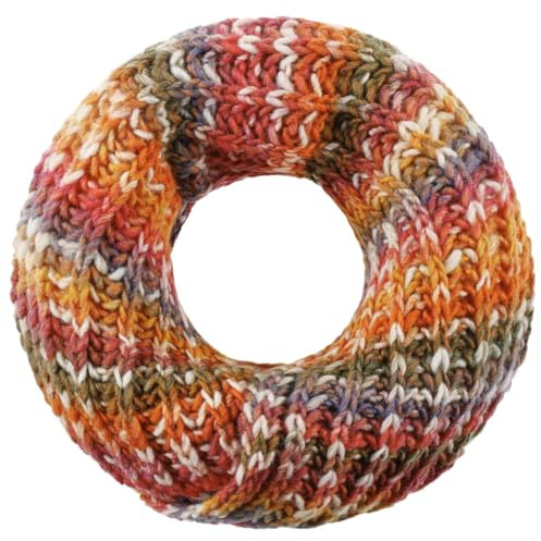 LIERYS Jasila Loopschal Damen Mehrfarbiger Rundschal mit Schurwolle Strickschal Made in Germany Waschbarer Winterschal orange-rot One Size