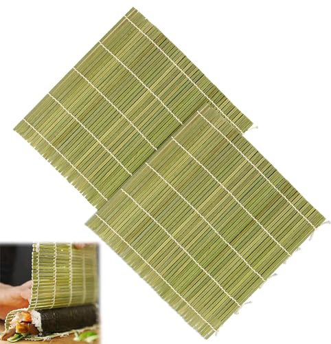Tokaneit Sushi Matte,Natürliche Bambus Rollen Matte,Bambus Sushi Matte,Natürliche Sushi Bambusrolle,Natürliche Bambusmatte,Bambusmatte Sushi Roller,Sushi rollmatte,Waschbares Sushi Tablett 2 Stück