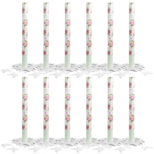 OH YEAH - 12 Unidades - Cañón Confeti Mariposas Blancas - 50 cm - Fiestas y Celebraciones - Ideal para Bodas, Cumpleaños, Eventos y Despedidas - Gran Potencia de Alcance - FÁCIL DE USAR