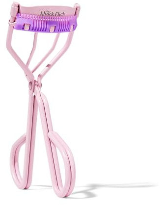 THE QUICK FLICK Eyelash Curler, Stainless Steel Eyelash Curler with Comb, Safe & Gentle on All Eye Shapes, Pink Eyelash Curlers for Separated & Curled Lashes, Travel-Friendly Eyelashes Curler