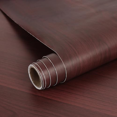 Arthome Rouge Marron Auto Adhésif Papier Peint,40cmx10m Naturel Bois Grain rayé Rustique Autocollant Film Amovible Imperméable Bois Vinyle Papier peint pour meubles