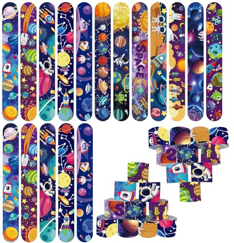 POPOYU 24 st Space Slap armband, snäpparmband för fyllningsgåvor, födelsedagspresenter för flickor, heta rosa för flickor