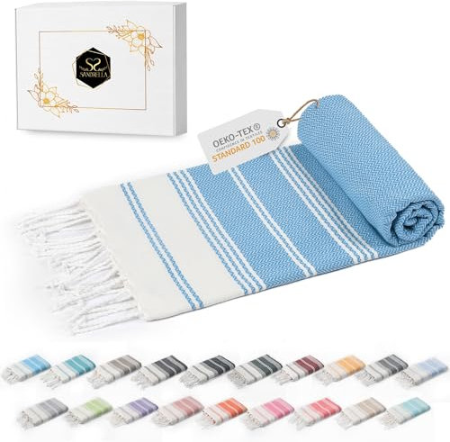 Sandrella Hamamtuch Sauna Damen & Herren groß 100x200 Baumwolle Strandtuch Decke Pestemal Geschenkset | ozeanblau