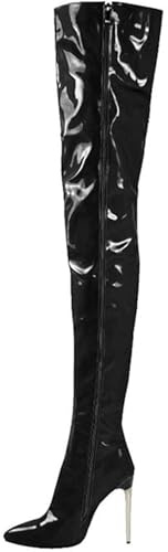 WEHAM Stivali Alti Fino alla Coscia da Donna, Taglie Forti, Stivali sopra Il Ginocchio in PU Artificiale, Scarpe da Ballo da Donna, Stivali Alti Fino al Ginocchio da Donna con Cerniera Laterale