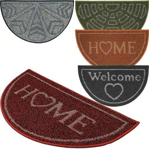 Sicignano | Zerbino Tappeto Stone Mezzaluna 45×75 cm in Gomma Antiscivolo, Fronte Poliestere, Ingresso Casa Asciugapassi, Facile da Pulire, Colori Assortiti