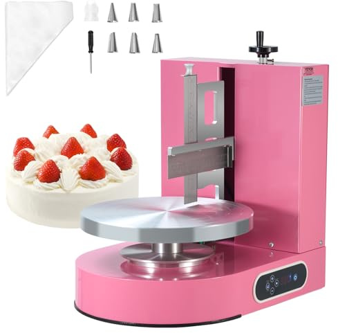 VEVOR Machine à Glacer les Gâteaux 4-12 pouces, Machine à Lisser Crème à Faible Bruit, Plateau Tournant avec Grattoir Réglable, Vitesse de Rotation de 25 à 320 tr/min, Lisseur pour Pâtisserie, Rose