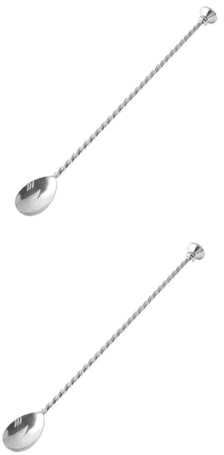 ABOOFAN 2St Edelstahllöffel Löffel mit Bargriff Aufsehen Teardrop Barlöffel Bar-Cocktail-Löffel Rührlöffel Blending Tool bartwuchsmittel Cocktail Sticks pürierstab Silver Wiederverwendbar