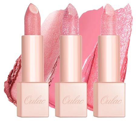 OULAC Feuchtigkeits Glanz Lippenstift Rosa Set, Schimmernder mit Glänzender Oberfläche, Cremige Textur, Lippenpflege für Feuchtigkeitsspendende Lippen, Vegan