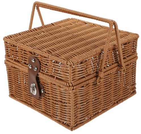 Panier de rangement tissé multifonction avec couvercle à rabat - Panier rustique pour articles divers, fruits, collations