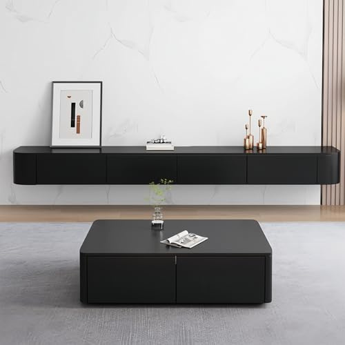 Ecoxsnz Schwebender TV-Ständer, Wandmontierter TV-Schrank mit Schubladen, 240 cm Lange TV-Medienkonsole, Große TV-Bank mit Stauraum unter dem Fernseher (Schwarz, 240cm/94.5)