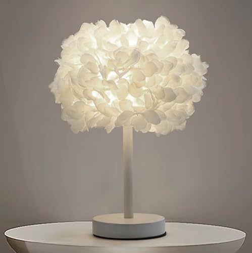 FALANZATH Tischlampe Rose Blume, Kabelgebundene Nachttischlampe Weiße Petalen Nachtlicht, E27 Fassung Nachttischleuchte, Dekorative Lampe für Schlafzimmer Dating Geschenke Party Hochzeit Wohnzimmer