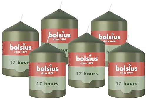 Bolsius - Essentials - Bougie Pilier - Vert Olive - 8cm - 6 Pièces - Bougie Décorative - Contient Cire Végétale Naturelle - sans Huile de Palme