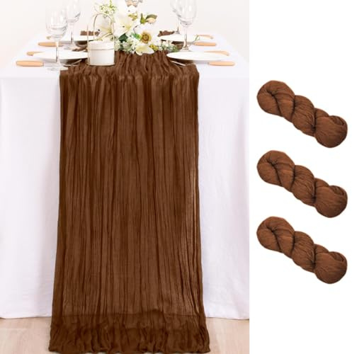 MLMC Seihtuch-Tischläufer, Boho, rustikal, Gaze, Kaffee, Käsestoff, neutrale Heimdekoration, 89 x 305 cm, für Hochzeit, Empfang, Party, Dekoration, 3 Stück, Braun
