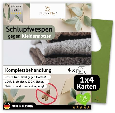 FairyFly Schlupfwespen gegen Kleidermotten – 100 % Natürliche Schädlingsbekämpfung ohne Chemie | Nützlinge Gegen Motten & Larven im Kleiderschrank (1 Karte x 4 Lieferungen)