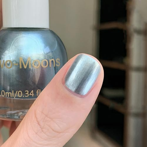 Blue Nail Polish - Silver Chrome Nail Polish Quick Dry - Shimmer Pearl Aurora Blue Nail Varnish - Long Lasting Breathable Metallic Varnish - No Need Baking for Women DIY Manicure