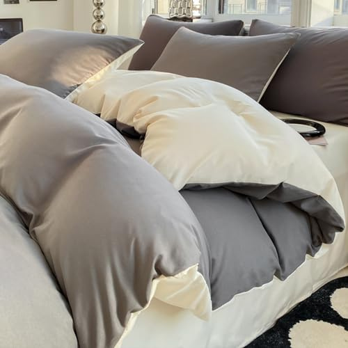 LSZHBSL Housse de Couette 150 x 200 cm Coton Gris Clair Tissage serré Doux, Respirant, Lavable Parure de Lit Linge de lit Avez Fermeture Éclair