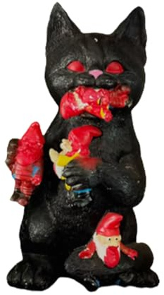 Halloween Black Cat Eating Gnomes Statue, Resin Funny Cat Eat Dwarf Figures Weird Sculpture Decoration For Living Room, Study, Bedroom, Lawn, Porch, Patio, Balcony, Yard, Cats Enthusiasts Gift