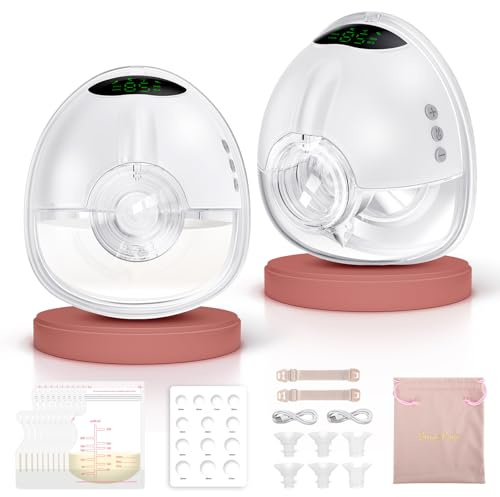 Lulia Milchpumpe Elektrisch Handsfree, Tragbare Elektrische Milchpumpe mit 4 Modi &9 Stufen, 350mmHg Starke Absaugung, BPA Frei, Freihändig Doppelmilchpumpe mit 17/19/21/24 mm Flansch (2Packs)