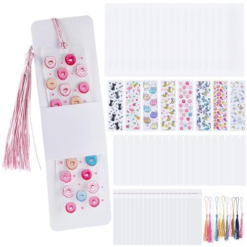 BEAMARKER 80 Teiliges Acryl Lesezeichen Rohling Set DIY Lesezeichen Bastelset Mit Dekorativen Quasten Transferaufklebern Schmetterlings Bienen Katzen Aufklebern Personalisierte Anhänger Für Ges