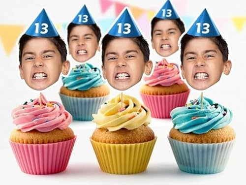EXPECTRO Personalised Cupcake Toppers Birthday Decorations - Customized Photo Face Cake Topper for Birthdays Anniversary Parties (Pack of 20)