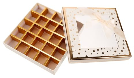 CIYODO Schokoladenbox 25 Fächer mit Sichtfenster Beige Pralinenschachtel für Valentinstag Geburtstags und Partygeschenk