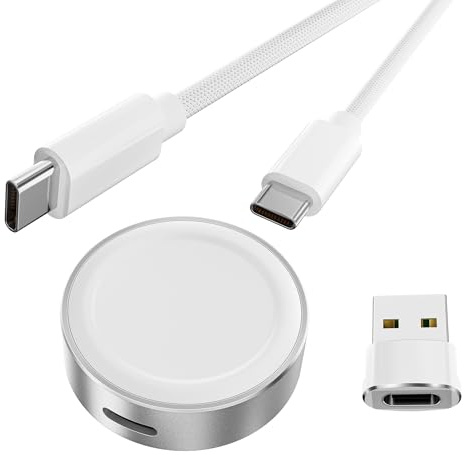Basesailor 5W Magnetisch Schnellladegerät,USB C kabelloses Ladedock | Multi Ladeadapter mit Typ C Ladekabel & USB A Adapter für Apple Watch 11 10 iWatch Series 9 8 7 SE Ultra 3 2,42 46 44m,iPhone