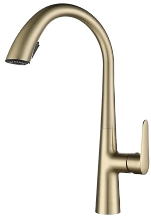 Rubinetto Cucina con Doccetta Estraibile Girevole 2 Modalità Rubinetteria Cucina Estensibile Ottone-Oro Spazzolato