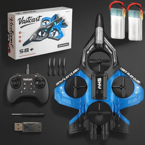 S83 2025 Upgraded EPP Foam RC Airplane with LED Lights, 2.4GHz Remote, One-Key Takeoff/Landing, Altitude Hold, 2 Batteries, Extra Propellers & USB Charger – Beginner Fixed-Wing Aircraft (Blue)