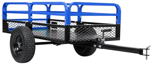 GarveeLife 1500 lbs Heavy Duty Steel Dump Cart, 15 Cubic Feet Garden Utility Trailer with Removable Sides,Hand Pull or Foot Pedal Dump Cart for ATV, UTV, Lawn Mowers and Tractors (Blue)