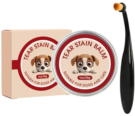 Kbnuetyg Removedor de manchas de lágrimas para perros, bálsamo de limpieza de 40 g con cepillo, removedor de manchas de lágrimas de ojos de perro, para cachorros, cuidado diario, salón de belleza