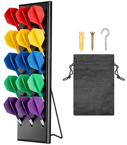 Zocipro Soporte para dardos montado en la pared, estante de exhibición de dardos de madera maciza, capacidad para 15 dardos de acero/punta suave, organizador de dardos para pared con bolsa de