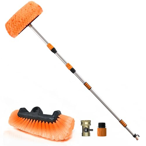 SISUPASSIE 3.6m Car Wash Brush Long Handle, Water Fed Car Cleaning Brush with Telescopic Pole, Anti Scratch 12 Soft Bristle Brush for Cars, Solar Panel, Caravan