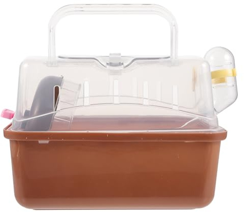 MUCKLILY Jaula para Hámster Portátil de Plástico Color Café Ventana Panorámica, Caja de Transporte para Animales Pequeños, Suministros para Hámster, Adecuado para Viaje y Excursión