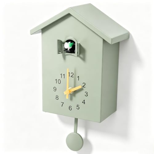 HERCHR Orologio da Parete a Pendolo in Stile Nordico con Suono Piacevole, Ispirato al Canto degli Uccelli, Ideale per arredare Soggiorno, Camera da Letto e Ufficio. (Verde)