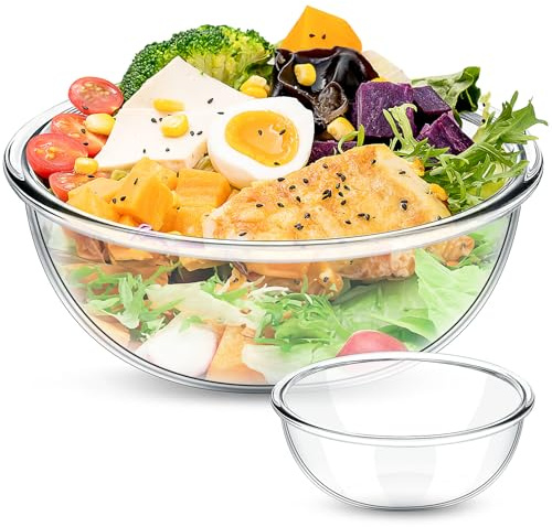 Xaztr Grand Bol Mélangeur en Verre 5,7 L, Saladier XL Transparent | Bol de Cuisine Résistant pour Levain, Pain, Pâtisserie et Salade, Compatible Micro-ondes et Lave-vaisselle