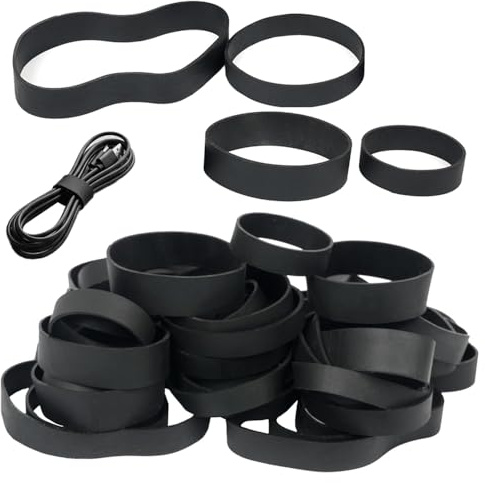 80Pcs Black Silicone Bands, Heavy Duty Thick & Wide Elastic Wrapping Bands, Cable Ties for Wire Harness & Organising, Reusable Securing Rings for Home & Office (Black)