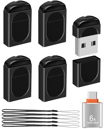 Paquete de 5 unidades flash pequeñas FAT32 de 2 GB con adaptador USB-C (negro)