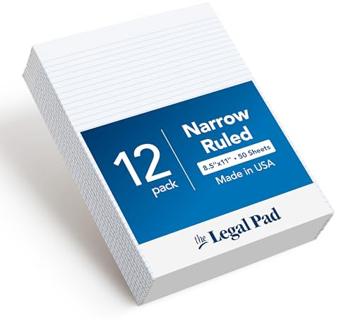TOPS The Legal Pad Writing Pads, Glue Top, 8-1/2 x 11, Narrow Rule, 50 Sheets, 12 Pack (7529)