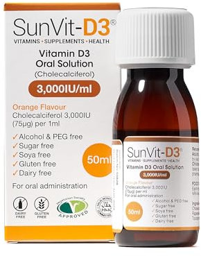 SunVit-D3 Vitamin D3 3000IU Oral Solution - Vitamin D for Kids | Cholecalciferol Vitamin D Drops Baby | Supports Bone, Teeth, Muscle & Immune System (50ml Orange Flavor)