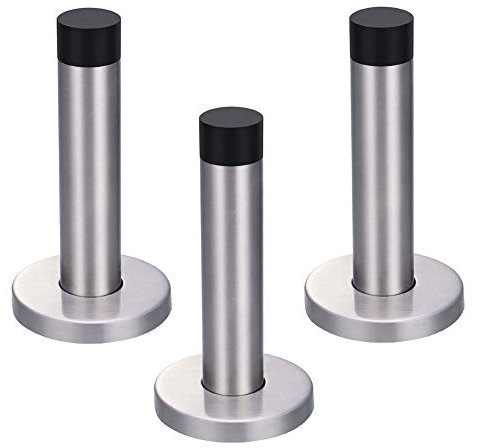 Jatidne 3 Pack Door Stops Chrome Door Stoppers for Skirtings Walls Silver Doorstops Heavy Duty Stainless Steel Wall Mounted