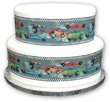 Edible Decor Sheet Children's Racing Fast Car Themed Border Ribbon - Perfect for Larger cakes - Easy to Use
